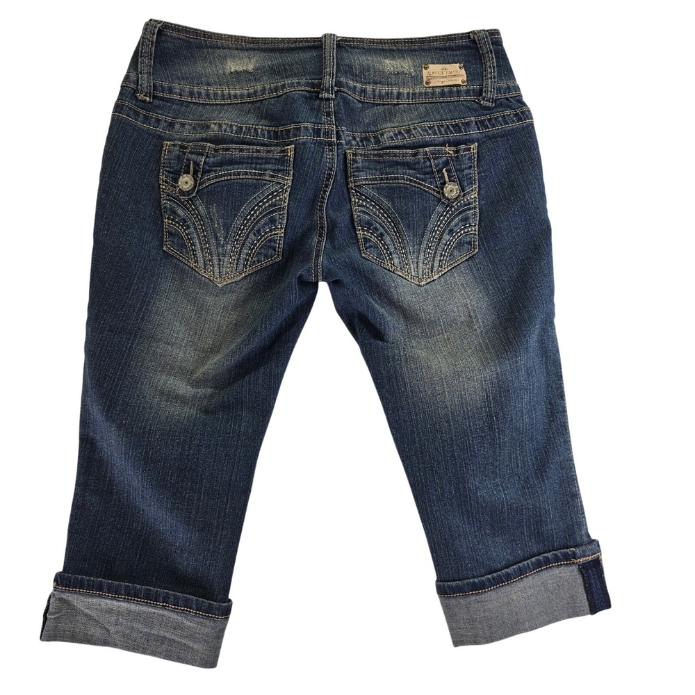 Y2K Stretch Denim Cuffed Capri Jeans Boho Grunge Embellished Punk Juniors 11  32
